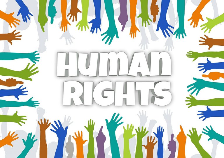 Schriftzug Human Rights und Hände 